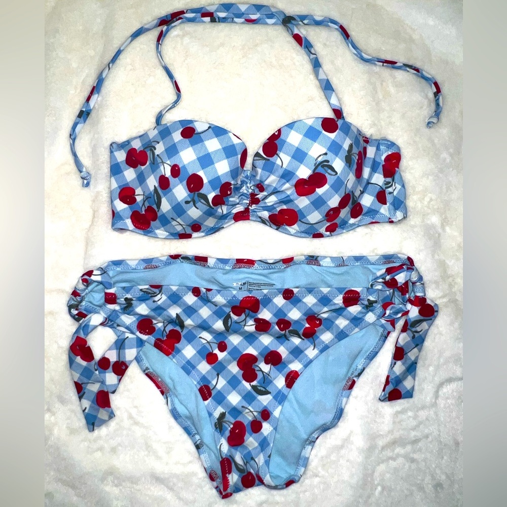Adore Me Blue gingham with cherries bikini M 34B